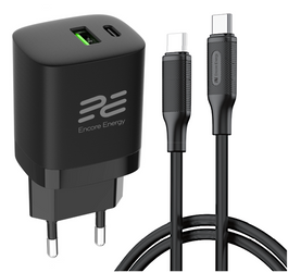 Nová síťová nabíječka Encore Energy PD 3.0 Quick Charge 4.0 USB-A USB-C 30W MD-3083R + Kabel Encore Energy USB-C 2m