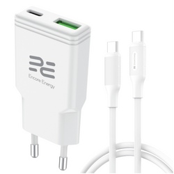 Nová síťová nabíječka SLIM GaN 20W USB-A USB-C QC PD Encore Energy MD-2083ZA + kabel 2x USB-C 50cm