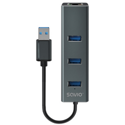 Nový Savio Hub AK-58 3-portový USB-A 3.1 Gen 1 s adaptérem RJ-45