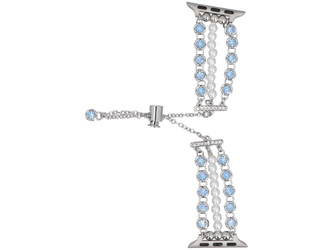 Nový náramek k smartwatch GlacierX Slider Clasp Triple Chain Pearl Bracelet Crystal Blue pro Apple Watch 38/40/41mm Stříbrno-modrý