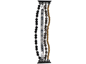 Nový náramek k chytrým hodinkám GlacierX Multi Strand Beaded Bracelet Onyx Gold pro Apple Watch 38/40/41mm Stříbrno-černo-zlatý