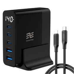 Nová nabíjecí stanice Encore Energy stolní nabíječka GaN QC 4+ 5.0 PD 3.0 USB-A x2 USB-C x3 140W GaN-14083R s displejem + kabel USB-C 2m