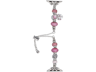 Nový náramek na smartwatch GlacierX Slider Clasp Beaded Charm Bracelet Magenta Glow pro Apple Watch 38/40/41mm Stříbrná-magenta