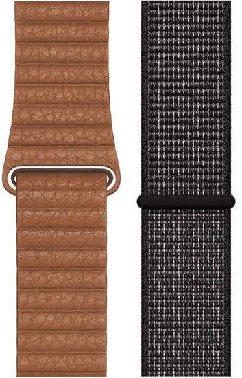 Originál Kožené poutko Apple Watch Saddle Brown + sportovní poutko Nike Black 42/44/45/49 mm Strap