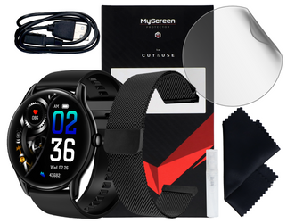 Neuer Smartwatch GlacierX Sphere Black + Mesh-Armband + Schutzfolie