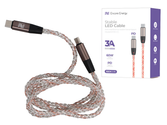 Neues beleuchtetes Kabel Encore Energy RGB USB-C x2 QC PD 3A 60W zum Laden und Datentransfer 100 cm EE130-CC