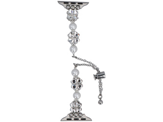 Neue Armbanduhr GlacierX Slider Clasp Clover Motif Bracelet Crystal Pearl für Apple Watch 38/40/41mm Silber