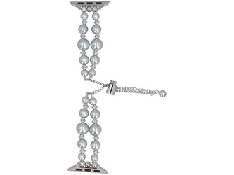 Neue Armbanduhr GlacierX Slider Clasp Double Chain Pearl Bracelet Silver Gleam für Apple Watch 38/40/41mm Silber