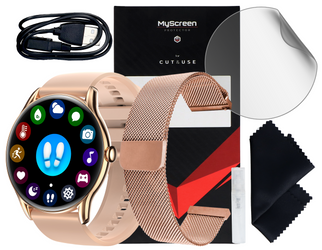 Neue Smartwatch GlacierX Sphere Rose Gold + Mesh-Armband + Schutzfolie