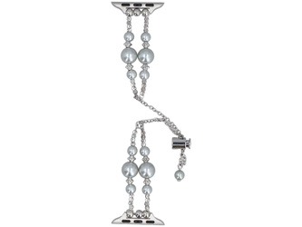 Neue Armbanduhr GlacierX Slider Clasp Double Chain Pearl Bracelet Lunar Shine für Apple Watch 38/40/41mm Silber