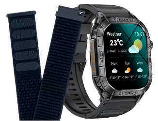 Neuer Smartwatch GlacierX Lhotse Black + Band GlacierX Grip Strap Nylon Schwarz 22mm