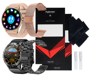 Neuer Smartwatch GlacierX Lunar Black + Stahlarmband + Schutzfolie + Neuer Smartwatch GlacierX Sphere Gold + Mesh-Armband + Schutzfolie