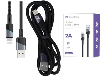 Neues Encore Energy USB-A Lightning Kabel QC PD zum Laden und Datentransfer 100 cm geflochten schwarz EE101-L