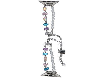 New bracelet for GlacierX Slider Clasp Double Chain Bracelet Crystal Candy smartwatch for Apple Watch 38/40/41mm Silver-colored