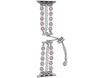 New bracelet for GlacierX Slider Clasp Triple Chain Pearl Bracelet Crystal Pink smartwatch for Apple Watch 38/40/41mm Silver-Pink