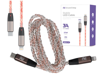 New illuminated Encore Energy RGB USB-C Lightning cable QC PD 3A 27W for charging and data transfer 100 cm EE130-CL