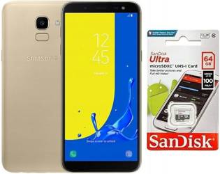 Samsung Galaxy J6 SM-J600FN/DS 2018 3GB 32GB 720x1384 LTE DualSim Gold Ex-display+ New SanDisk microSDXC Ultra 64GB Card