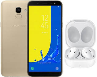 Samsung Galaxy J6 SM-J600FN/DS 2018 3GB 32GB 720x1384 LTE DualSim Gold Pre-Owned Android + New Samsung Galaxy Buds Live SM-R180 Headphones