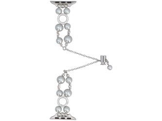 Nueva pulsera para smartwatch GlacierX Slider Clasp Double Chain Pearl Bracelet Nightfall Silver para Apple Watch 38/40/41mm Plata Zirconia