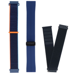 Conjunto de correas para smartwatch GlacierX Grip Strap Nylon Negro + Hebilla Magnética de Silicona Azul Medianoche + Grip Strap Nylon Azul Océano 22mm