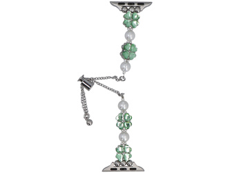 Nueva pulsera para smartwatch GlacierX Slider Clasp Clover Motif Bracelet Crystal Green para Apple Watch 38/40/41mm Plata-verde.