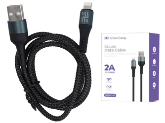 Nuevo cable Encore Energy USB-A Lightning 2A cable QC PD para carga y transferencia de datos 100 cm trenzado negro EE103-L