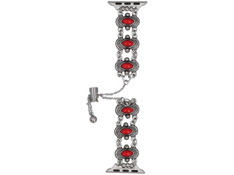 Nueva pulsera para smartwatch GlacierX Slider Clasp Vintage Stones Bracelet Coral Red para Apple Watch 38/40/41mm Plata-roja