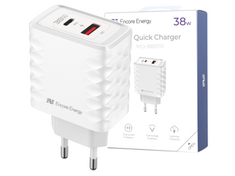 Nouveau chargeur secteur 38W USB-A USB-C QC PD Encore Energy MD-3883TR