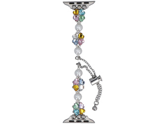 Nouveau bracelet pour smartwatch GlacierX Slider Clasp Clover Motif Bracelet Crystal Candy pour Apple Watch 38/40/41mm Argenté.