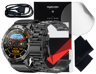 Nouveau Smartwatch GlacierX Lunar Black + Bracelet en acier + Film de protection