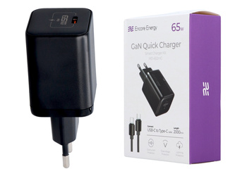 Nouveau chargeur secteur GaN 65W USB-C QC PD + câble USB-C 200cm Encore Energy MD-652mC