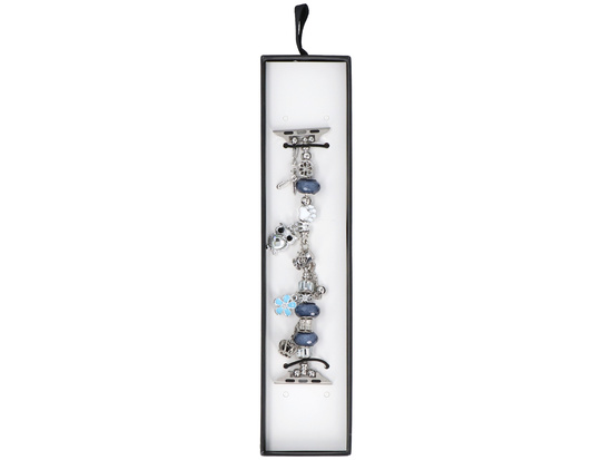 Nueva pulsera para smartwatch GlacierX Slider Clasp Beaded Charm Bracelet Nightfall Silver para Apple Watch 38/40/41mm Plata y azul marino.