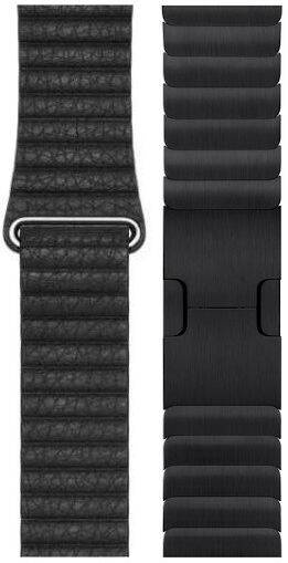 Original Apple Leder Loop Strap Schwarz + Edelstahl Space Schwarz 42/44/45/49 mm