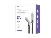 Nouveau câble Encore Energy 4 en 1 USB-C USB-A Lightning 3A câble plat en tresse QC PD 60W pour la charge et le transfert de données 100 cm EE155