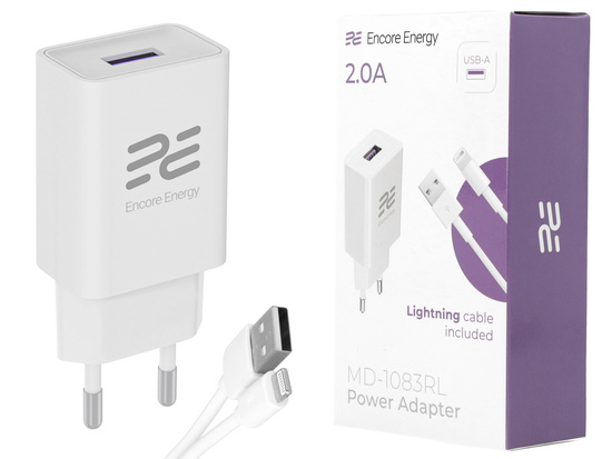 Nouveau chargeur mural USB-A 10W Encore Energy + câble Lightning chargeur universel MD-1083RL