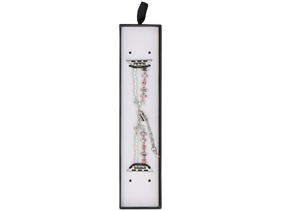 New bracelet for GlacierX Slider Clasp Double Chain Bracelet Crystal Pink smartwatch for Apple Watch 38/40/41mm Silver-pink