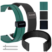 Set di cinturini per smartwatch GlacierX Grip Strap Nylon Nero + Fibbia Magnetica in Silicone Verde Foresta + Cinturino Magnetico Milanese Rete Nera 22mm