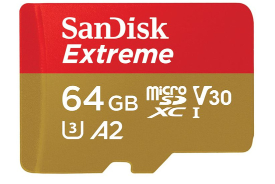 Nowa Karta SanDisk EXTREME microSDXC 64 GB A2 C10 V30 UHS-I U3 ActionCam Adapter SDSQXA2-064G-GN6AA