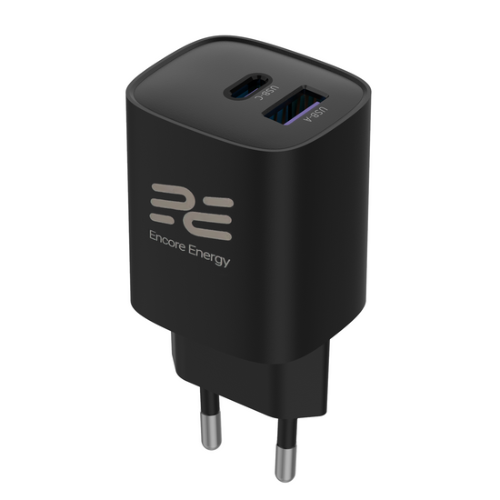 Нова мережна зарядка Encore Energy GaN QC 4 PD 3.0 USB-A USB-C 30W GaN-3083R з дисплеєм + кабель USB-C 2м