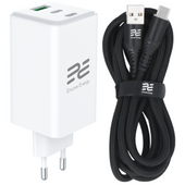 Нова мережна зарядка Encore Energy GaN QC PD 1x USB-A 30W 2x USB-C 100W MD-10083Z + кабель USB-A USB-C 2м