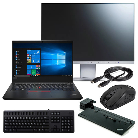 Lenovo ThinkPad T470s Laptop Set i5-6300U 8GB/240GB SSD 1920x1080 Class A - Windows 10 Home + Slim Bezel Monitor EIZO FlexScan EV2450 24" Class A + Lenovo ThinkPad Pro Docking Station + Keyboard + New Wireless Mouse + Cabling