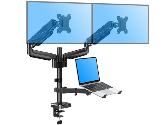 Nuovo Supporto da Scrivania Triadyn TriMount per Due Monitor e Laptop Ergonomico Regolabile Rotante TRD-BLK-3AL-13"-32"