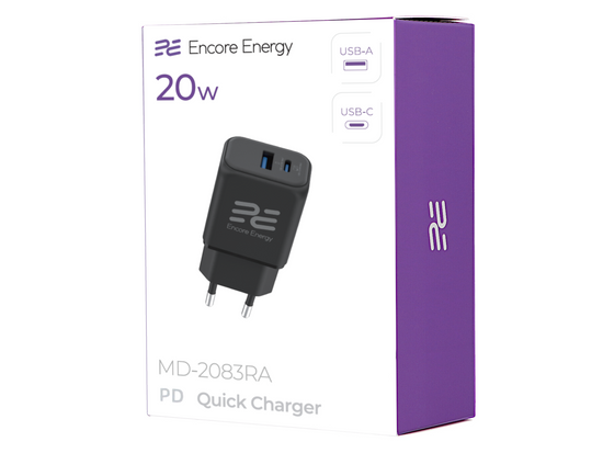 Нова мережна зарядка Encore Energy PD 3.0 Quick Charge 4.0 USB-A USB-C 20W адаптер MD-2083RA