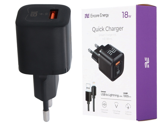 Nová síťová nabíječka 18W USB QC + kabel USB - Lightning 100cm Encore Energy MD-181mL