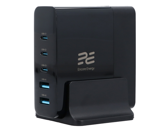 Nuovo caricabatterie da rete Encore Energy GaN QC 4+ 5.0 PD 3.0 USB-A x2 USB-C x3 140W GaN-14083R con display + cavo USB-A USB-C 2m
