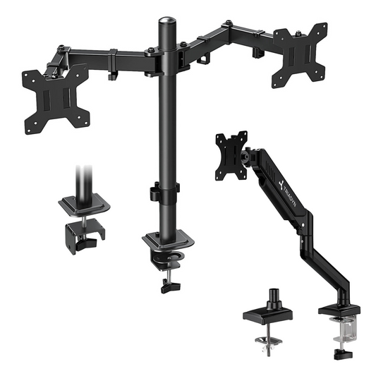 Triadyn Set Tischhalterung DuoClamp für Zwei Monitore Fernseher 17-32" + Tischhalterung FlexMount für Einen Einzelmonitor Fernseher 13-34"
