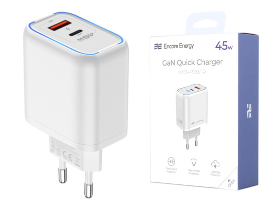 Neues Netzladegerät Encore Energy PD 3.0 Quick Charge 4.0 USB-A USB-C 45W Adapter MD-4583TR