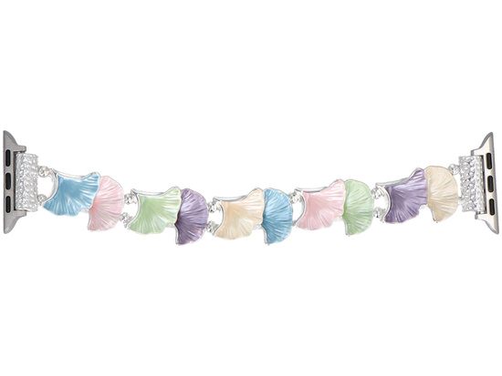 Nuovo bracciale per smartwatch GlacierX Gleam Ginkgo Stretch Bracelet Sweet Candy per Apple Watch 38/40/41mm Argento-Pastello