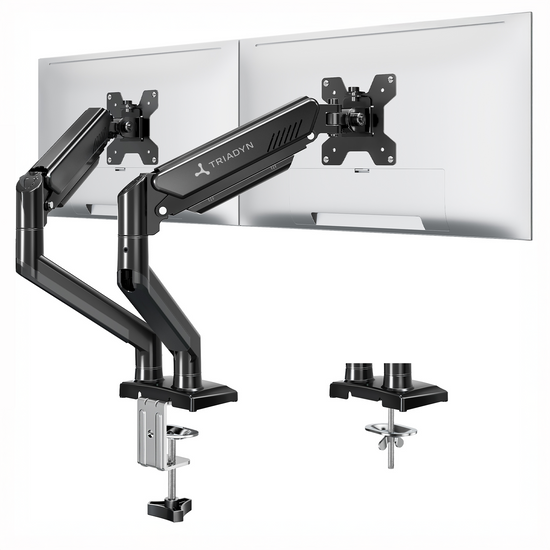 Nový stolní držák Triadyn DuoFlexMount na dva monitory televizory 13-32" ergonomický nastavitelný otočný TRD-BLK-2AL-13"-32"
