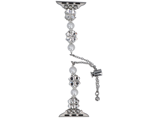 Nueva pulsera para smartwatch GlacierX Slider Clasp Clover Motif Bracelet Crystal Pearl para Apple Watch 38/40/41mm Plata